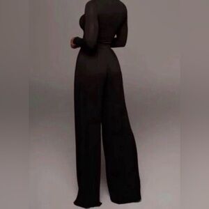 Women’s Black Self-Double Layer Wide Leg Pants Medium